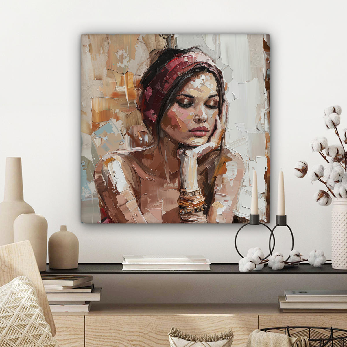 LEINWANDBILD Frau - Lackierung - Porträt - Modern Wandbild Wohnzimmer 50x50 cm - Altrosa, Textil (50/50cm) - MuchoWow