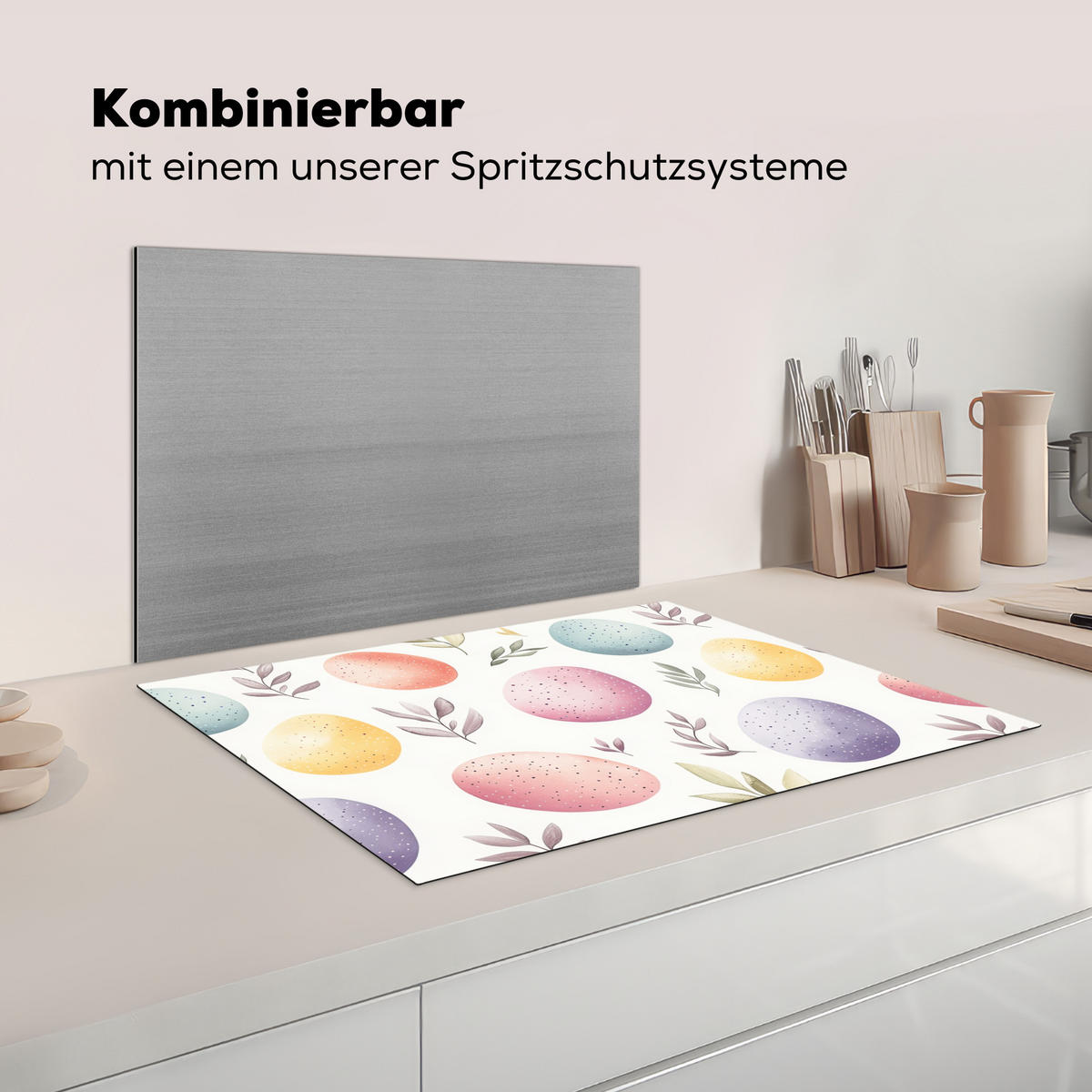 HERDABDECKPLATTE Eier - Bunt - Muster Herdabdeckung Induktionsfeld 75x52 cm - Weiß, Kunststoff (75/52/0.2cm) - MuchoWow