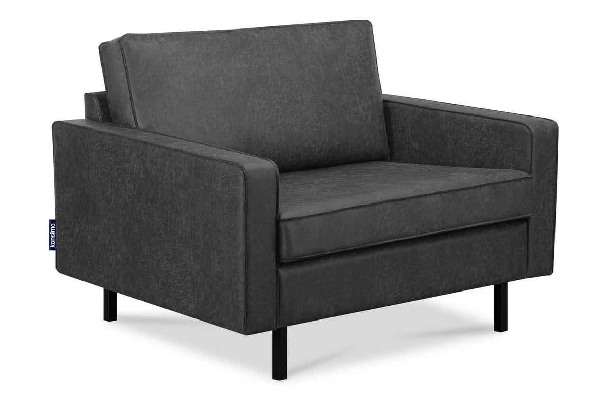 1,5-SITZER-SESSEL INVIA mit Armlehnen vintage, Lederoptik-Stoff, Dunkelgrau - Dunkelgrau/Schwarz, Textil (116/87/98cm) - KONSIMO®