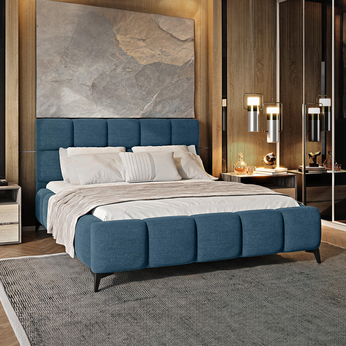 BOXSPRING POSTEL 180/200 Mira Modrá - modrá, dřevo (180/200cm) - Petits-meubles