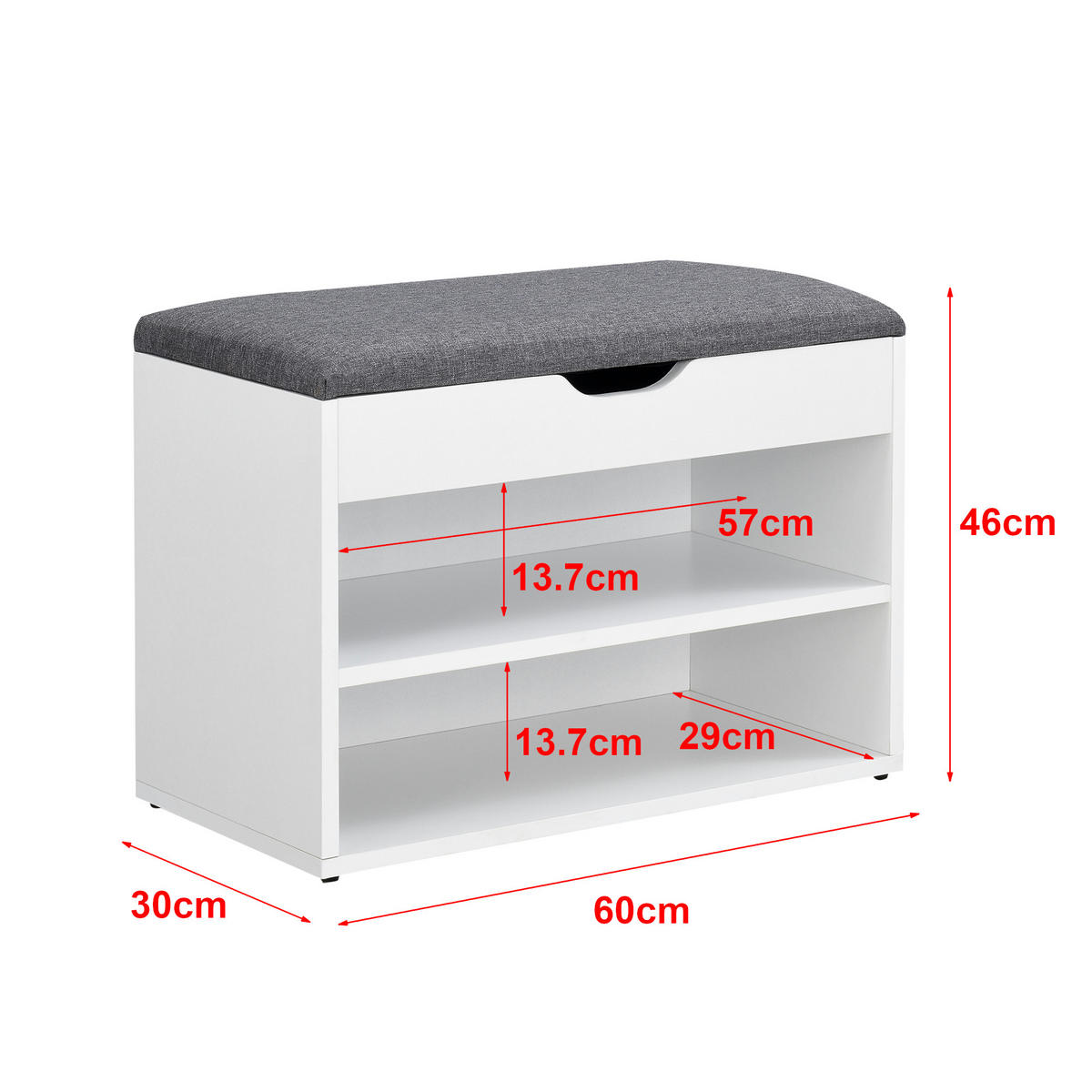 SCHUHBANK Gentofte - Weiß, Holzwerkstoff/Textil (60/46/30cm) - [en.casa]