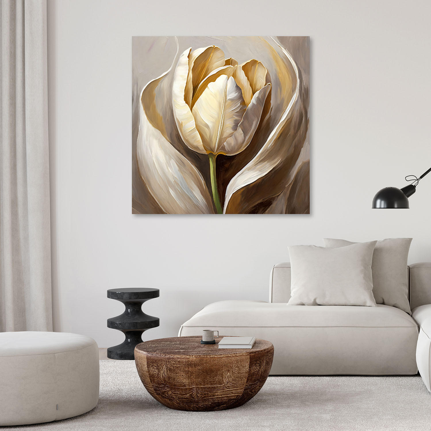 LEINWANDBILD Tulpenblüten wie handgemalt 50x50cm - Goldfarben, Textil (50/50cm) - Feeby