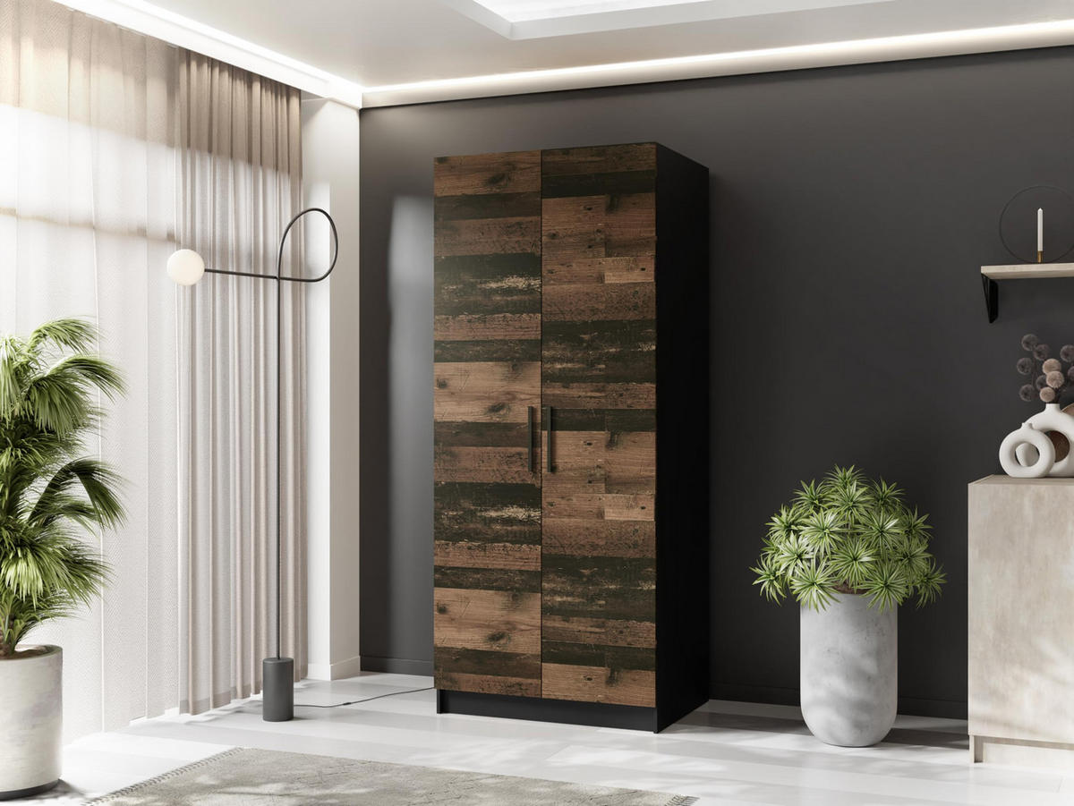 ŠATNÍ SKŘÍŇ GOLD Černá & Old Style - černá/hnědá, kompozitní dřevo (78/205/52.5cm) - Kier Furniture