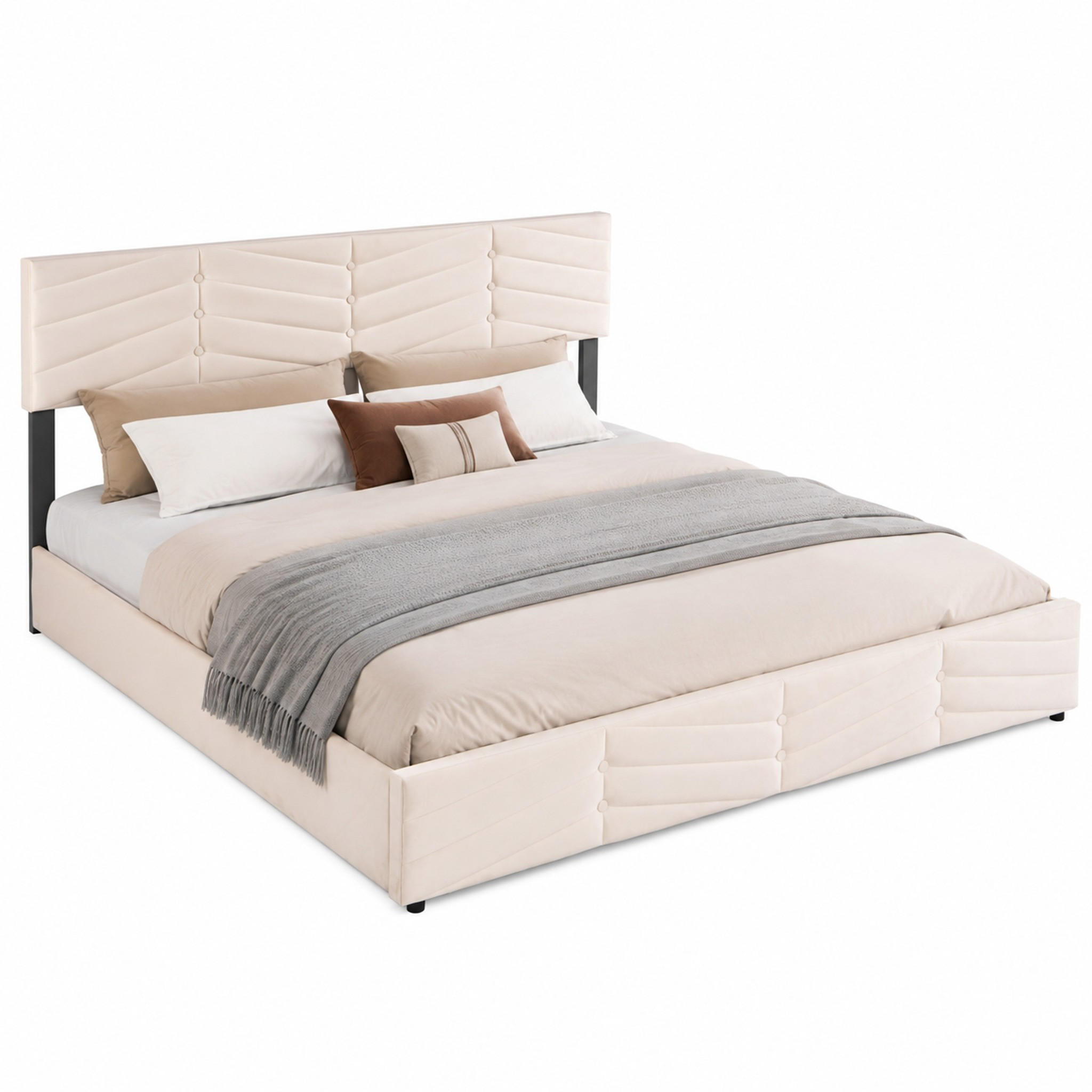 POLSTERBETT mit Bettkasten 180x200 cm Samt Beige - Beige, Metall (180/200cm) - Meubliv