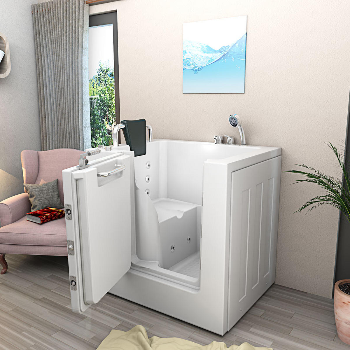 SITZWANNE Whirlpool mit Tür S02WP-B-L - Weiß, Glas/Kunststoff (78/113/100cm) - AcquaVapore by Sandra Jentho