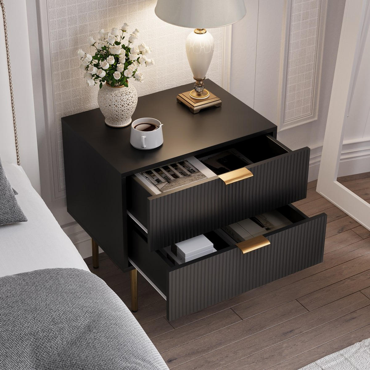 NACHTSCHRANK 41.3/52.5/53 - Schwarz, Holzwerkstoff/Metall (41.3/53/53cm)