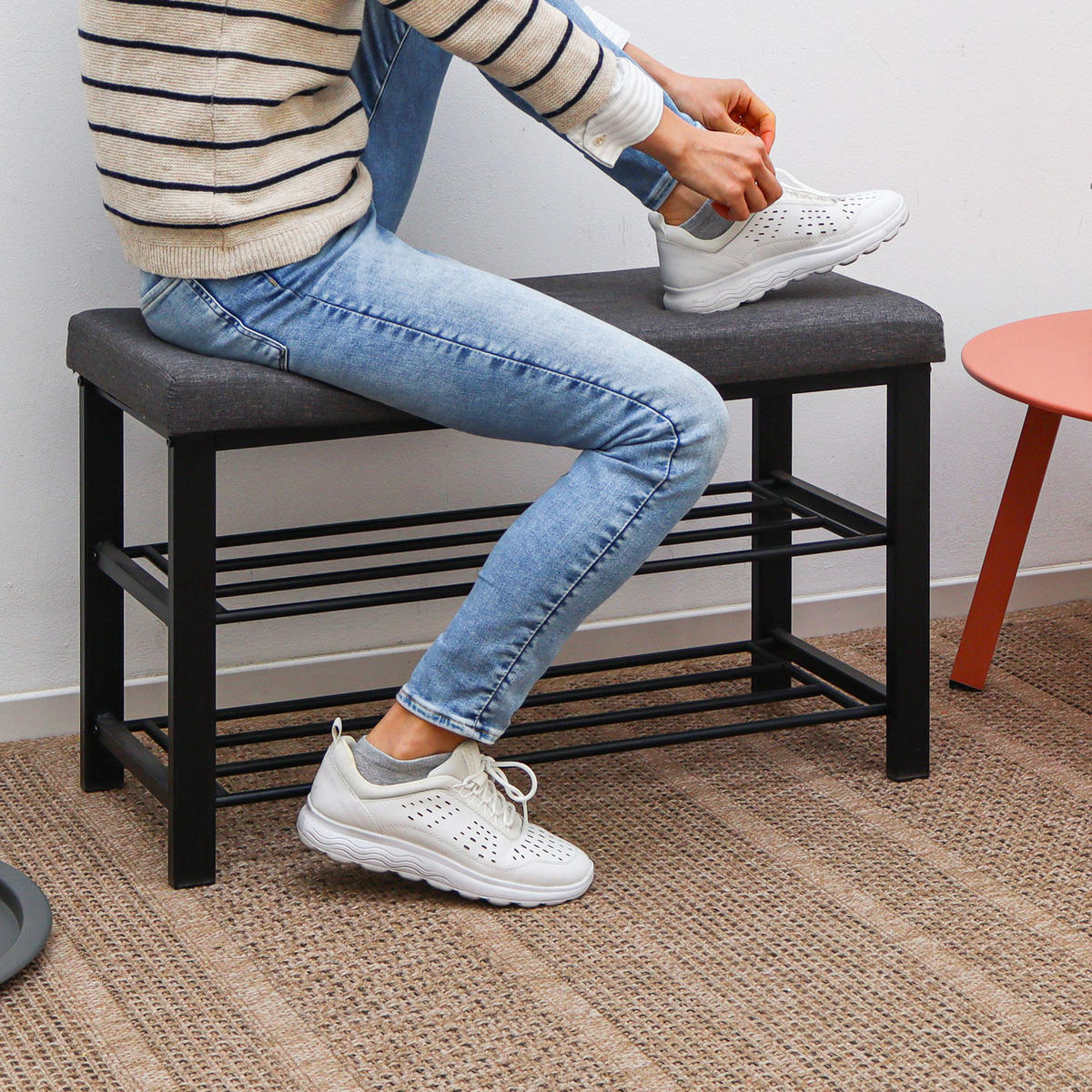 SCHUHREGAL mit 2 Ebenen, 32/81/46 cm, Grau - Grau, Kunststoff (32/46/81cm) - Dunedesign