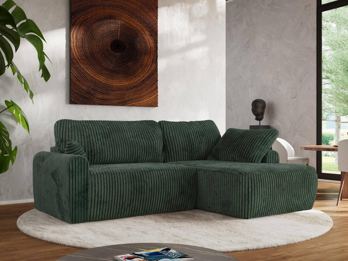 ECKSCHLAFSOFA CUBO L Grün Cord - rechts - Schwarz/Grün, Kunststoff/Textil (187/273cm) - MKS