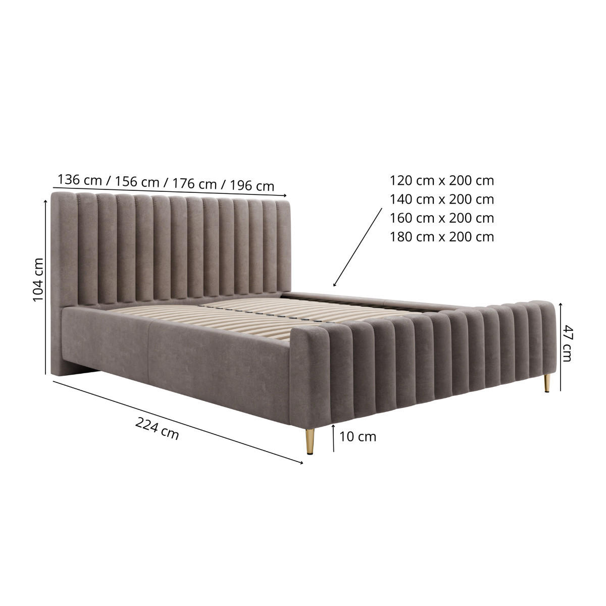 POLSTERBETT LUX 180x200 cm Amon 16 Braun inkl. Bettkasten & Metallrahmen - Braun, Textil (180/200cm) - Excellent Home