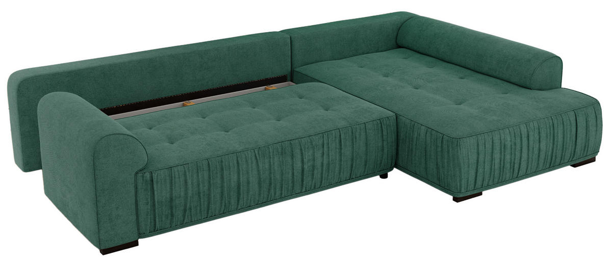 ECKSOFA ORTA Grün Stukture - Rechts - Schwarz/Grün, Textil (200/325cm) - MKS