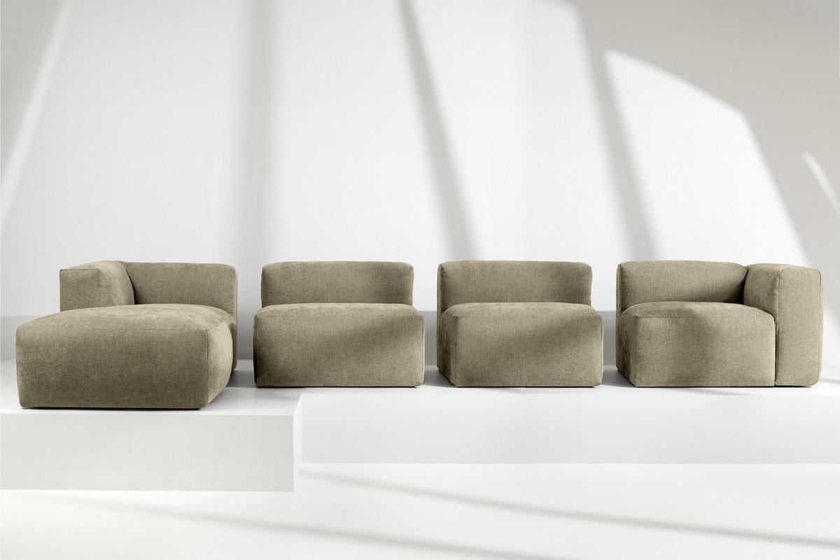 ECKMODULSOFA-LINKS BUFFO 6-Sitzer mit extrem weicher Sitzfläche, Gewebestoff, sandfarben - Sandfarben, Textil (377/180cm) - KONSIMO®