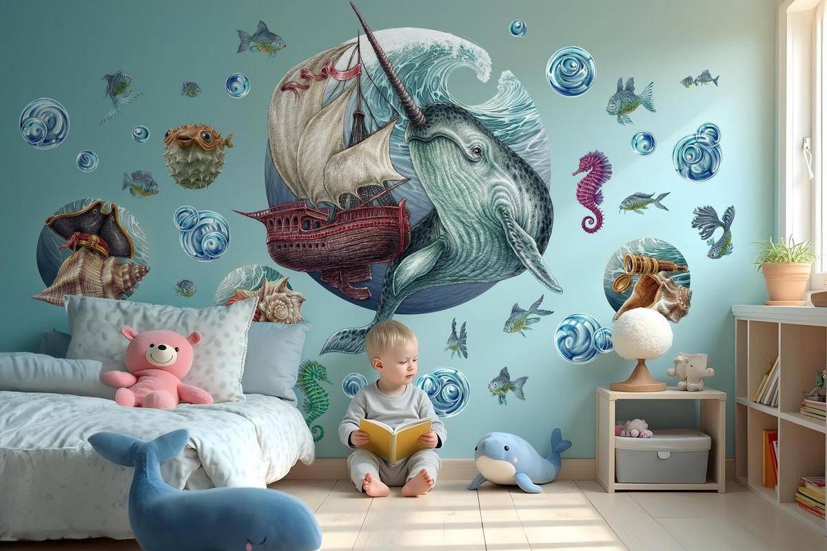 WANDAUFKLEBER 130x142cm - Meerestiere - Multicolor, Kunststoff (130/142/0.1cm) - Wallfluent