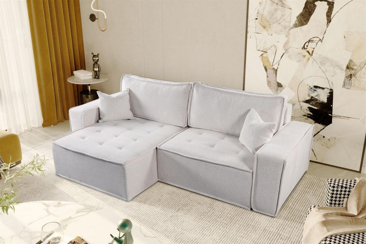 ECKSOFA Schlafsofa Flosi In Raven - Weiß, Holzwerkstoff/Textil (248/140cm) - Fun Möbel