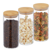 3xVORRATSGLAS - Transparent, Glas/Holz (10/22/10cm) - Relaxdays