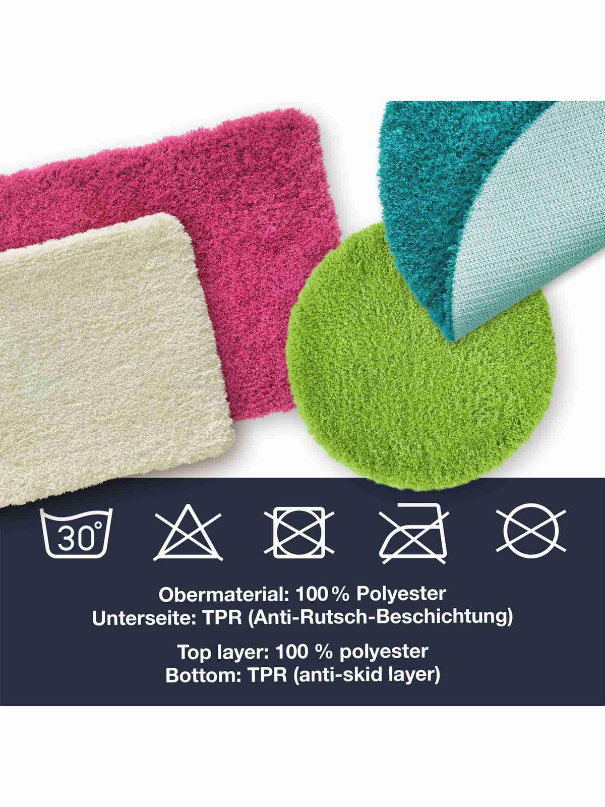 HOCHFLOR BADEMATTEN MALMÖ - Petrol, Textil (71/71cm) - WohnDirect