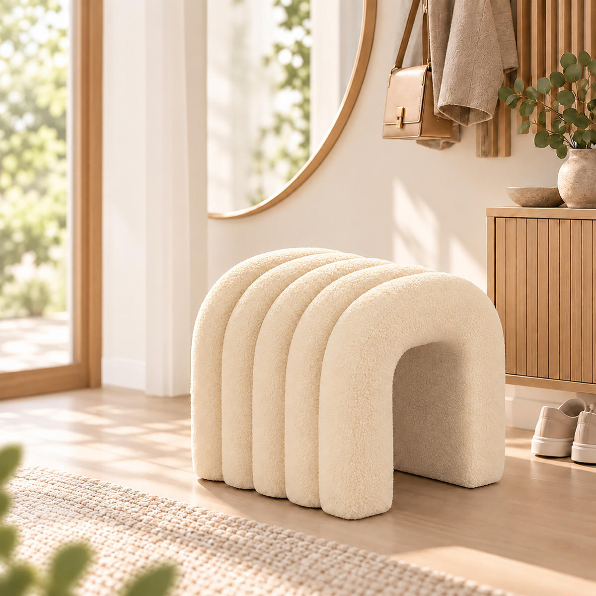 TABURET Béžový teddylátka - béžová, kompozitní dřevo/textil (35/36/36cm) - Relaxdays