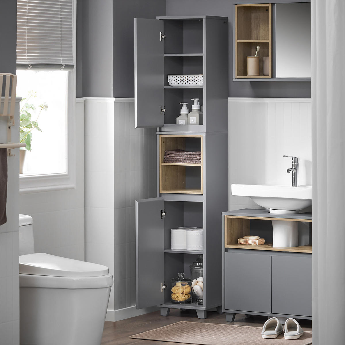HOCHSCHRANK Dunkelgrau - Grau, Holzwerkstoff (30/170/30cm) - SoBuy