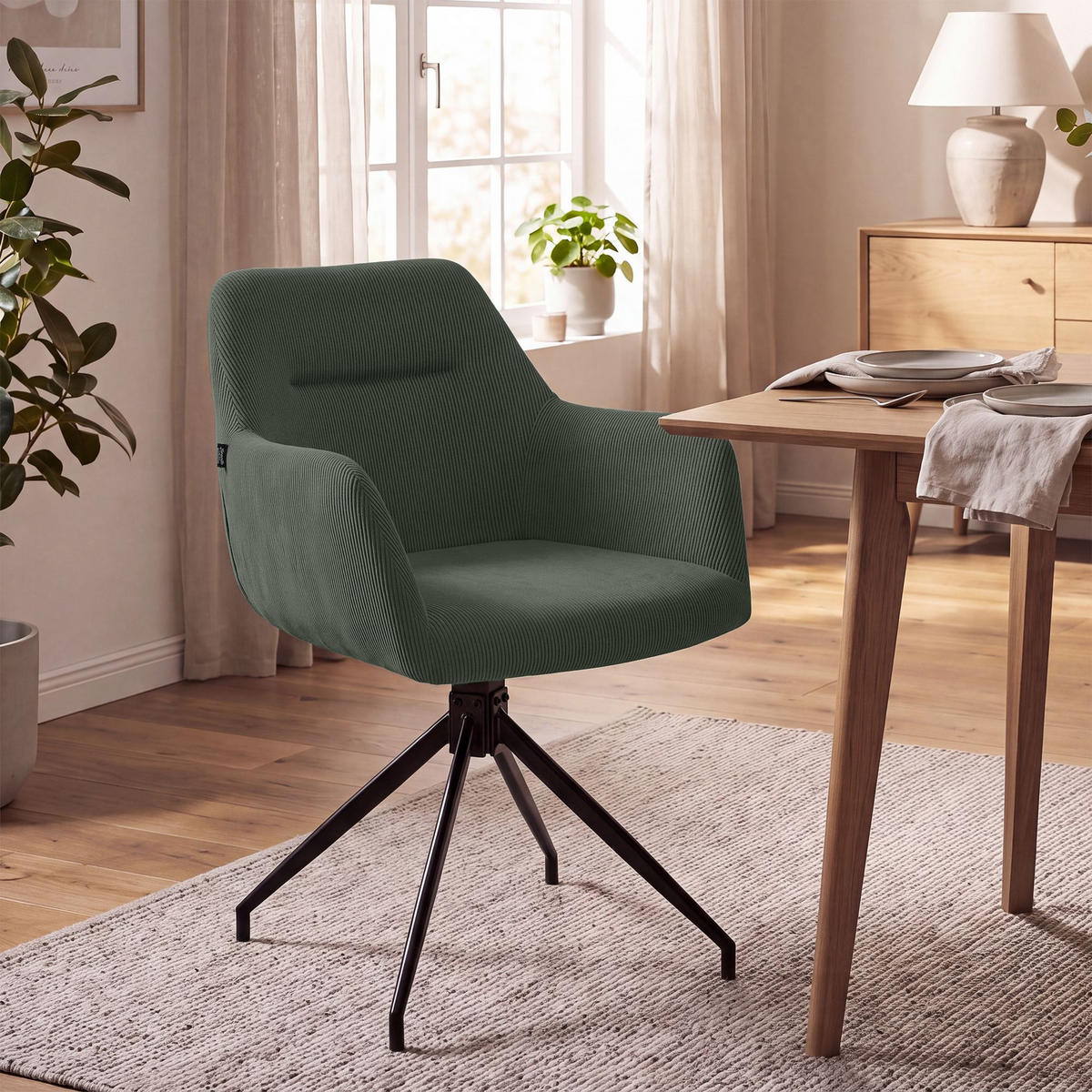 ESSZIMMERSTUHL Cord Grün - Schwarz/Grün, Textil/Metall (58/85/60cm) - CLP