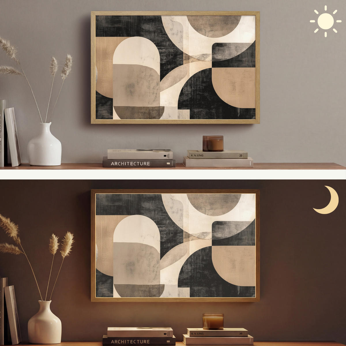 NÁSTĚNNÁ LAMPA S AKUMULÁTOREM Abstraktní - Tvary - Moderní - Béžová 60x40 cm - šedá, kompozitní dřevo (60/40/8cm) - OnlyWow
