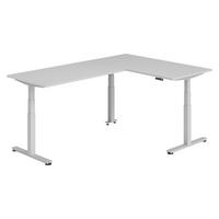ECKSCHREIBTISCH elektrisch höhenverstellbar L-Form 240/160/74 cm in Grau/Silberfarben - Silberfarben/Grau, Holzwerkstoff (240/160/74cm) - bümö