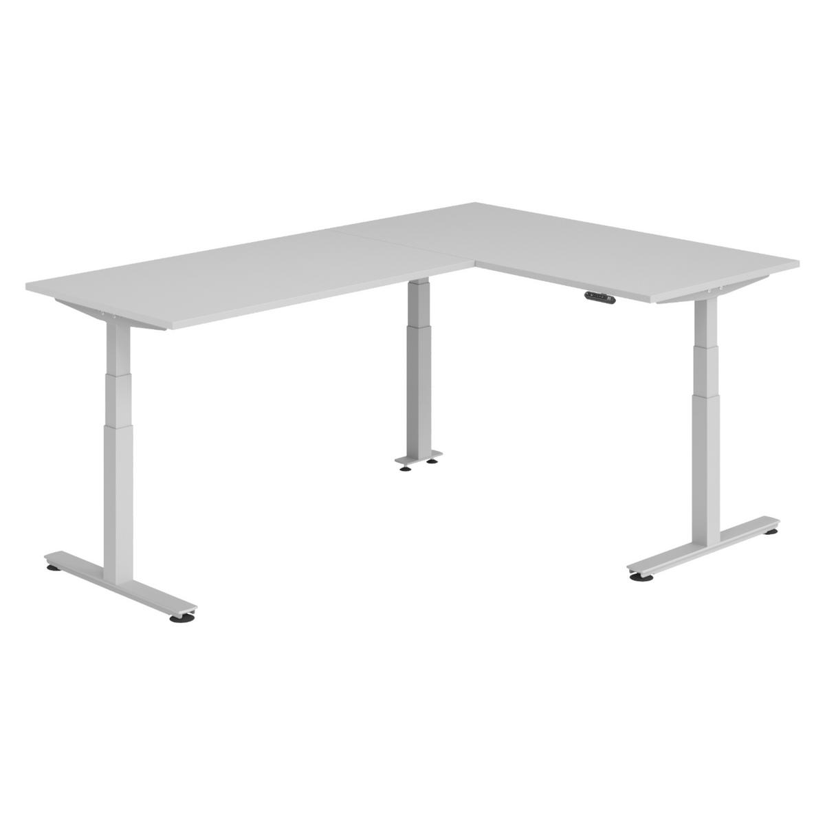 ECKSCHREIBTISCH elektrisch höhenverstellbar L-Form 240/160/74 cm in Grau/Silberfarben - Silberfarben/Grau, Holzwerkstoff (240/160/74cm) - bümö