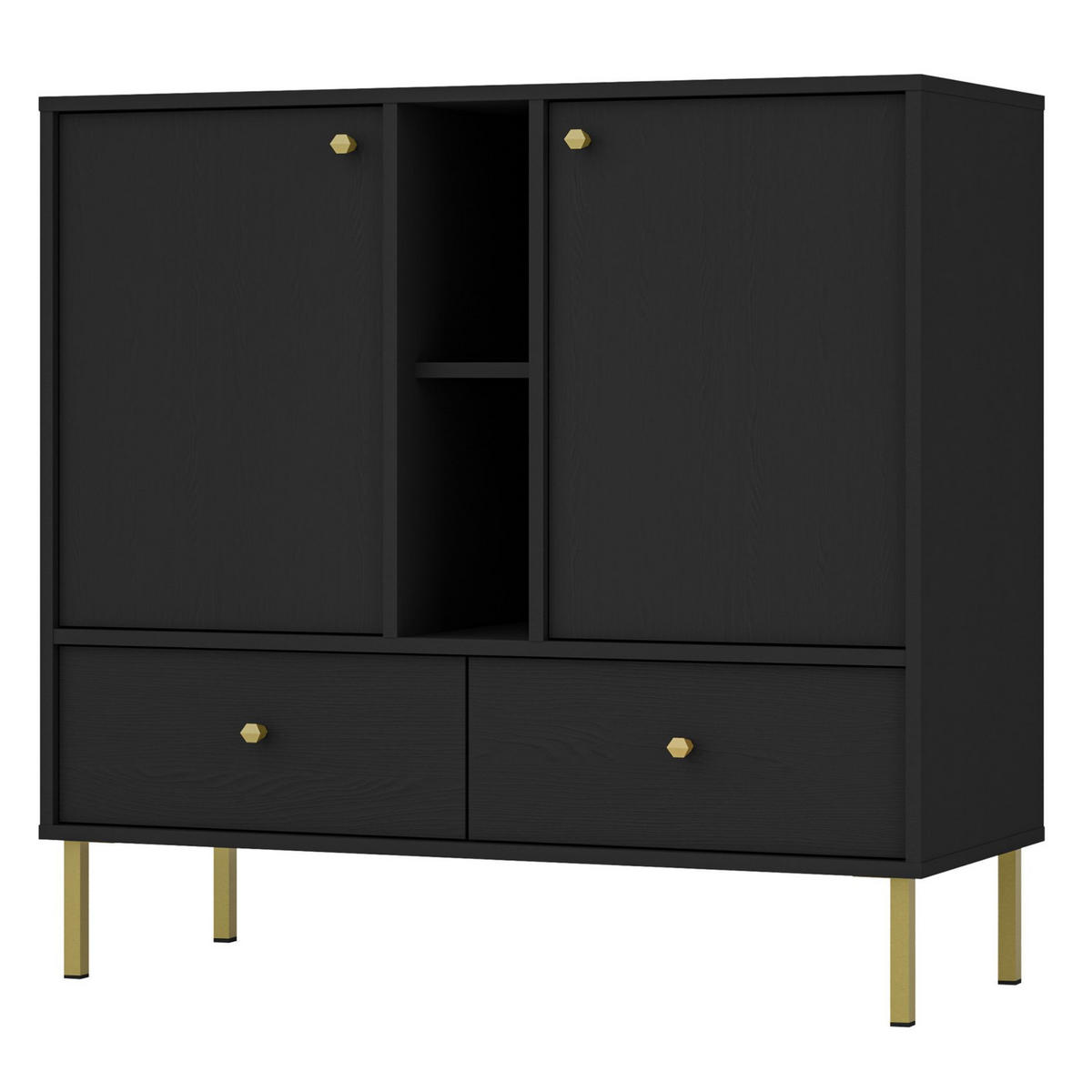 SIDEBOARD Oktio Schwarz-Graphit 100 cm - Goldfarben/Schwarz, Holzwerkstoff/Metall (100.2/95/40.8cm) - Selsey