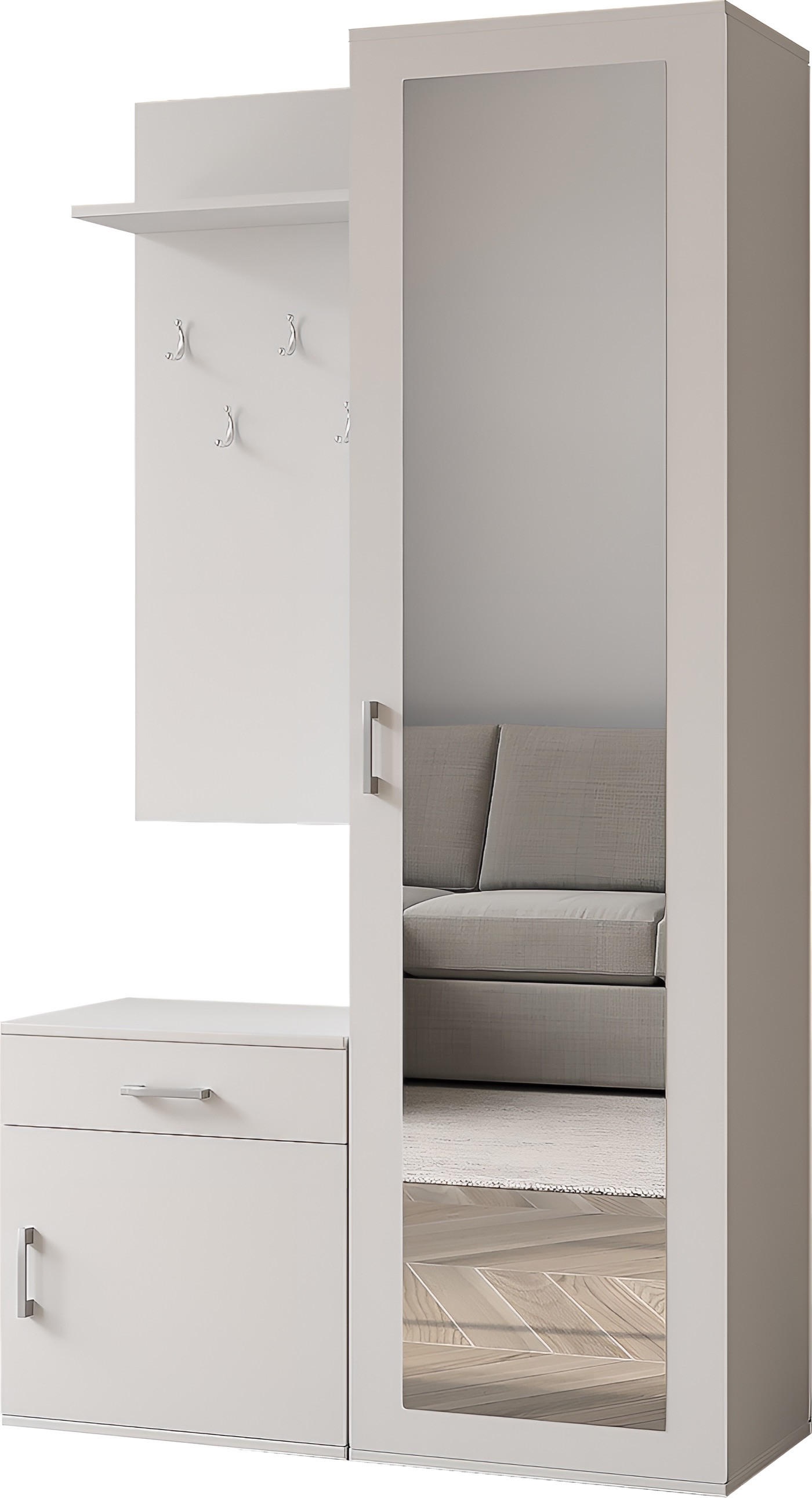 GARDEROBE Talia mit Spiegel, universell montierbar, 100/180/35 cm Weiß - Weiß, Holzwerkstoff (100/180.5/35cm) - WFL GROUP