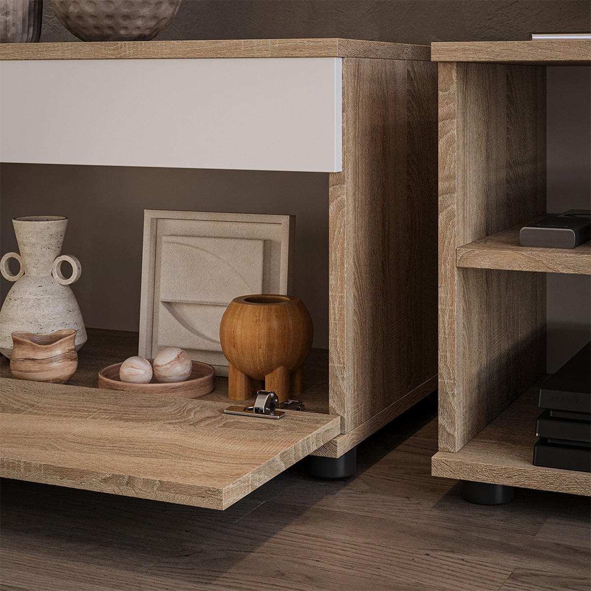 Weiß/Sonoma Eiche, Holzwerkstoff (70.8/38.9/35.3cm) - Vicco