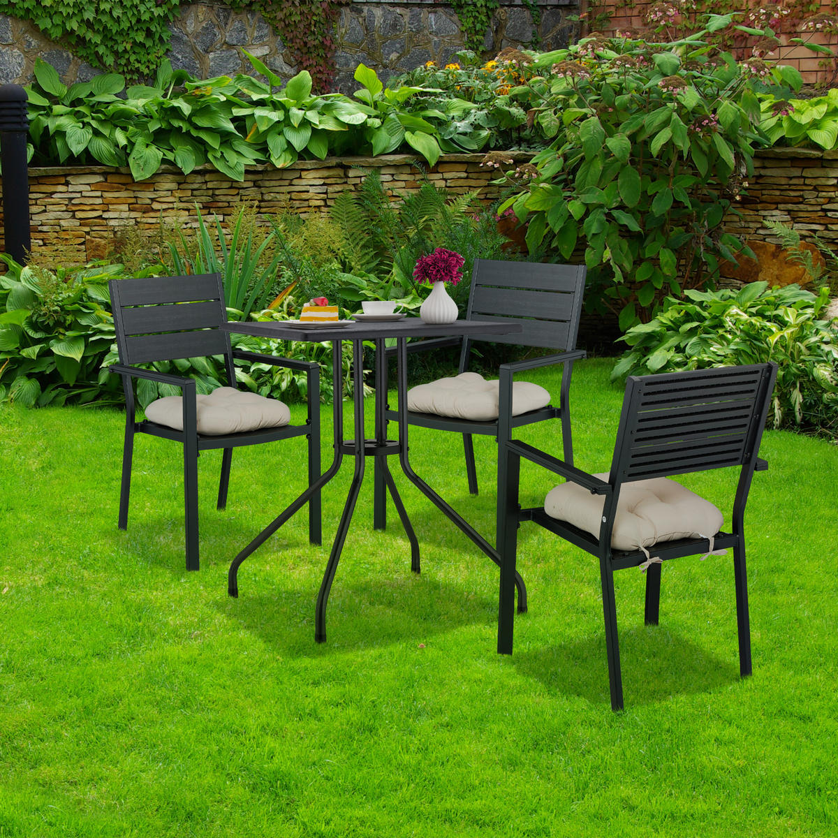 GARTENTISCH - Schwarz, Kunststoff/Metall (61/61/75cm) - Relaxdays