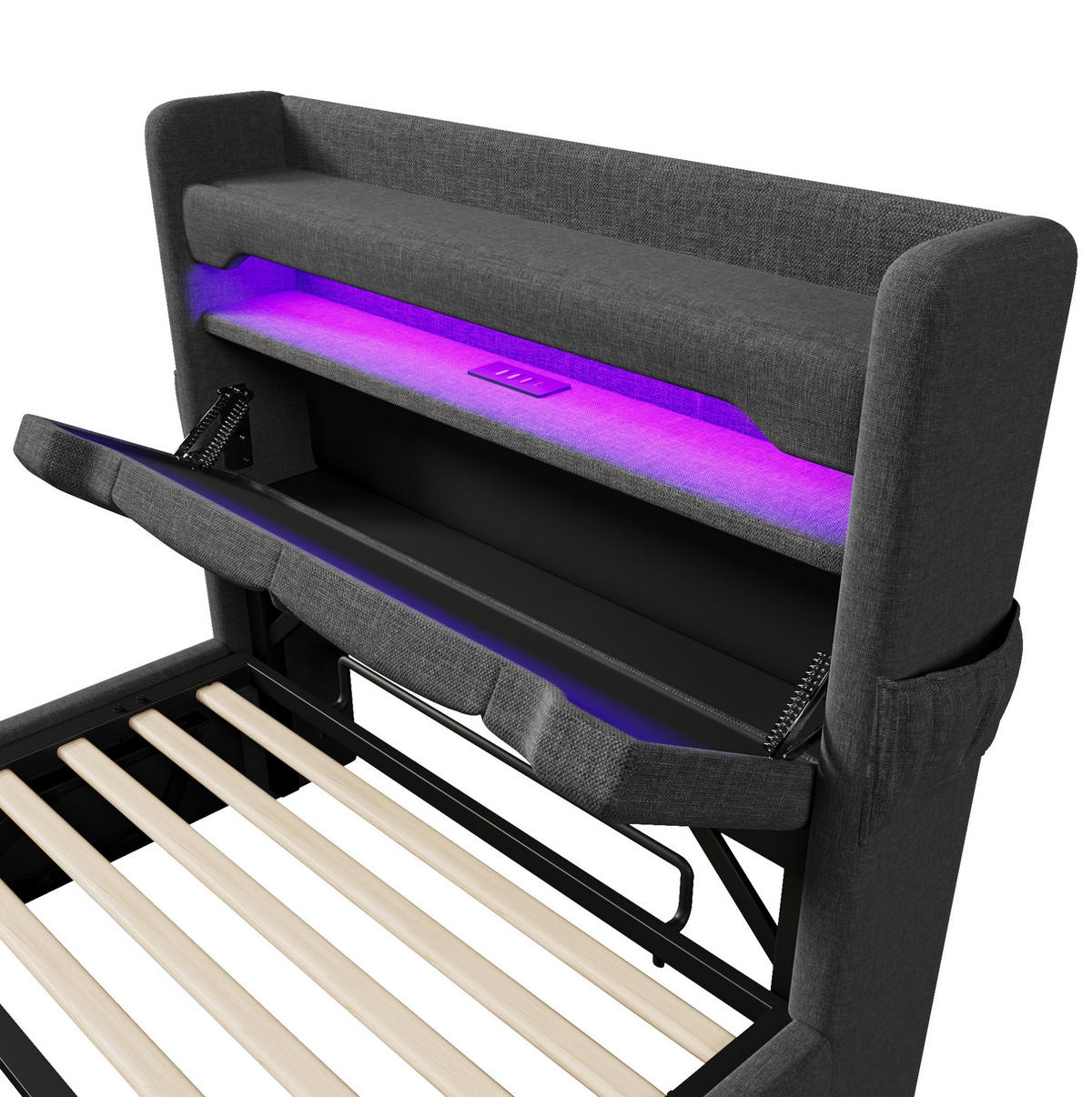 POLSTERBETT mit LED, USB und Stauraum 90x200 cm Grau inkl. Matratze - Grau, Metall (90/200cm) - Meubliv