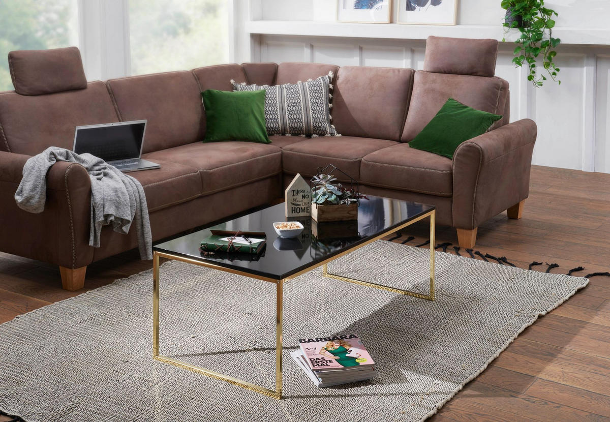 COUCHTISCH RIVA, Schwarz, Metall und Holz, Filigrane Beine, Maße 120x45x60 cm - Goldfarben/Schwarz, Holz/Metall (60/120/45cm) - KADIMA DESIGN