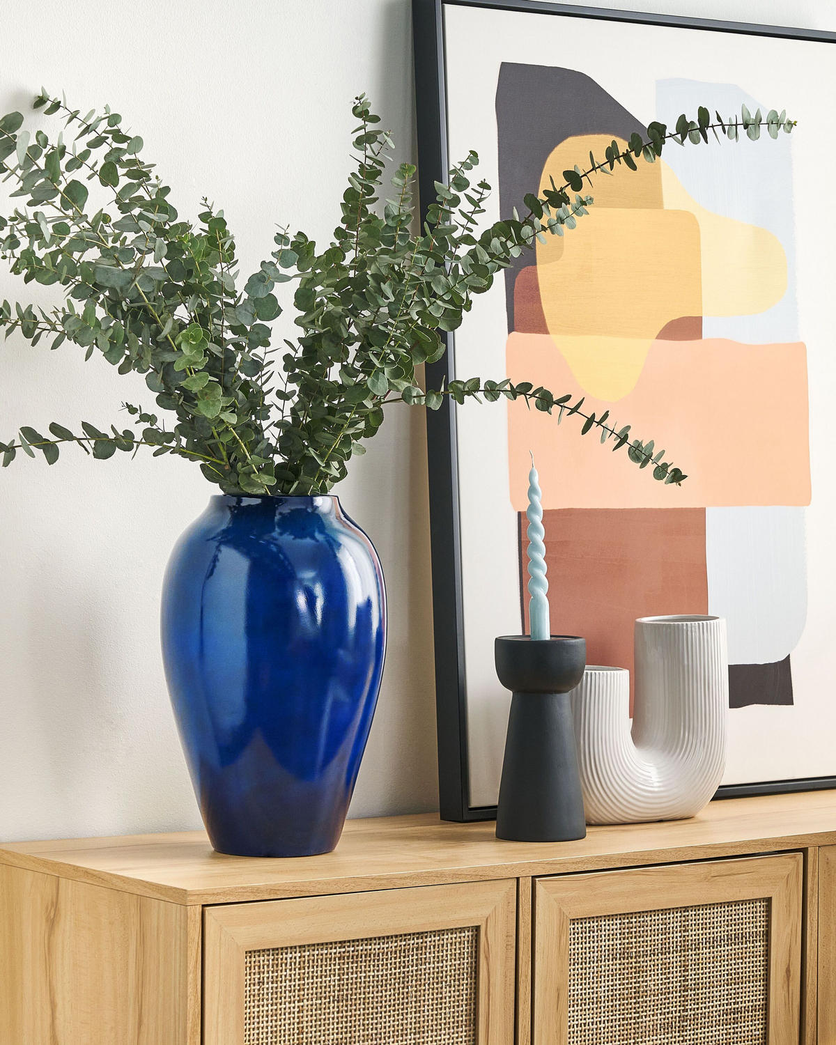 BLUMENVASE Terrakotta blau Ocana - Blau, Stein (37cm) - Beliani