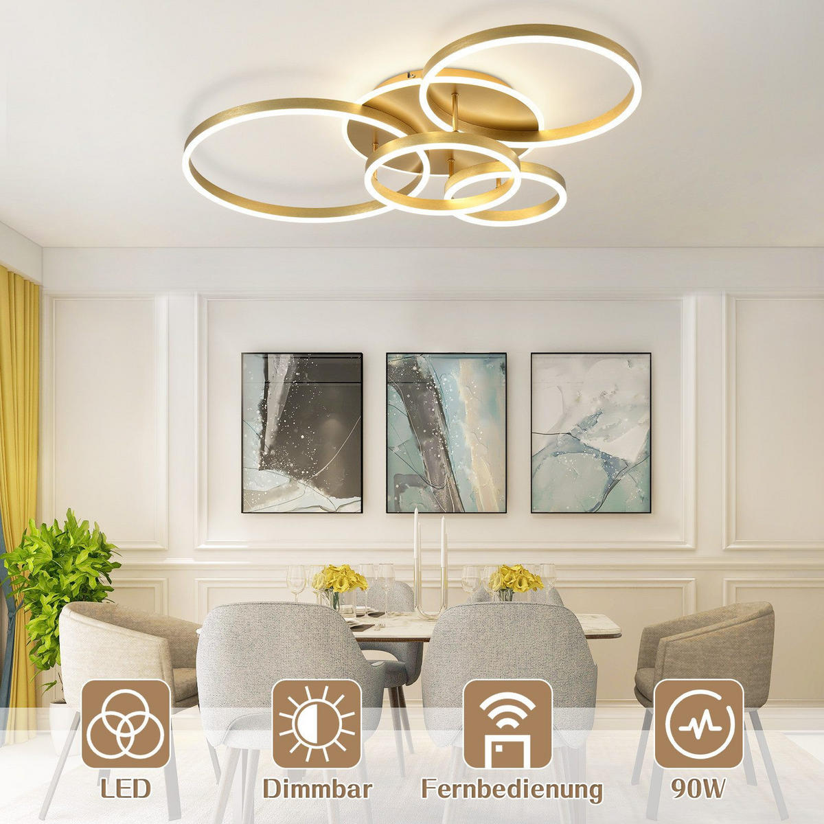 LED-DECKENLEUCHTE Madden 98/65/12cm - Goldfarben, Metall (65/98/12cm) - Nettlife