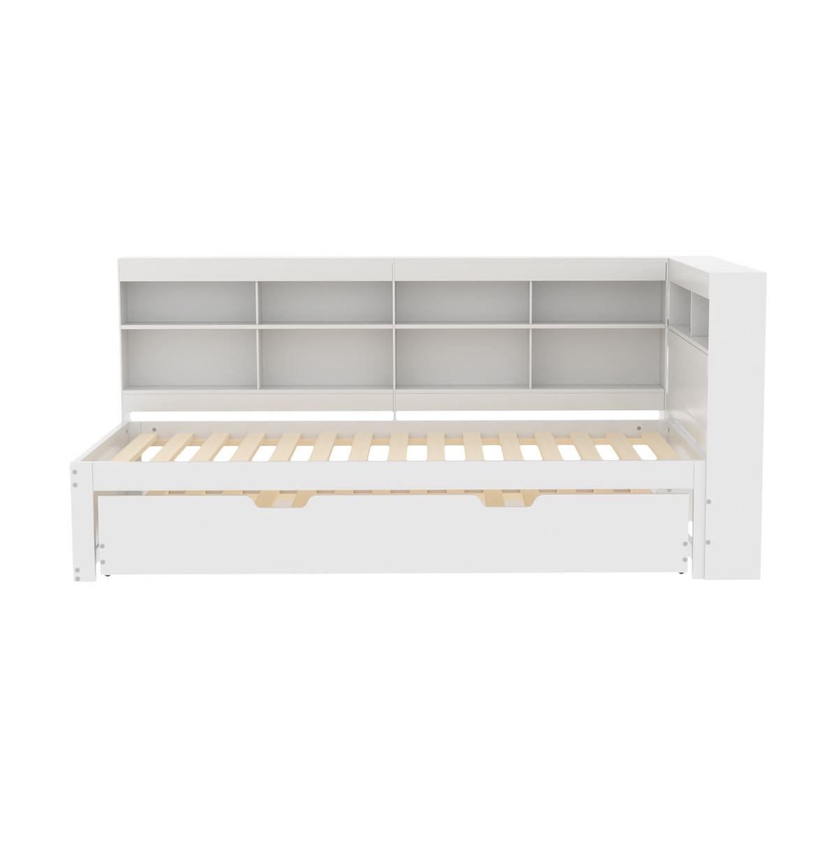 FUNKTIONSBETT 90/200 cm mit Ausziehbett 90/190 cm, USB-Anschluss und Stauraum, Massivholz, Weiß - Weiß, Holz (90/200cm) - Redom