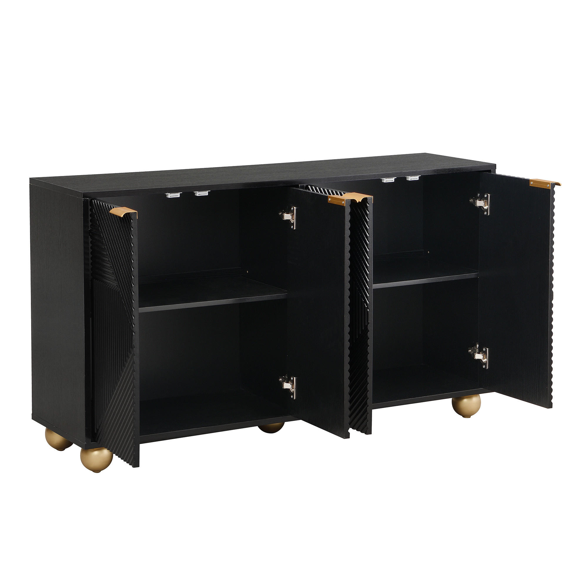 SIDEBOARD 120/35/71,5 cm mit 4 Türen, verstellbaren Innenböden und gravierten Fronten, Schwarz - Schwarz, Holzwerkstoff (120/71.5/35cm) - Redom