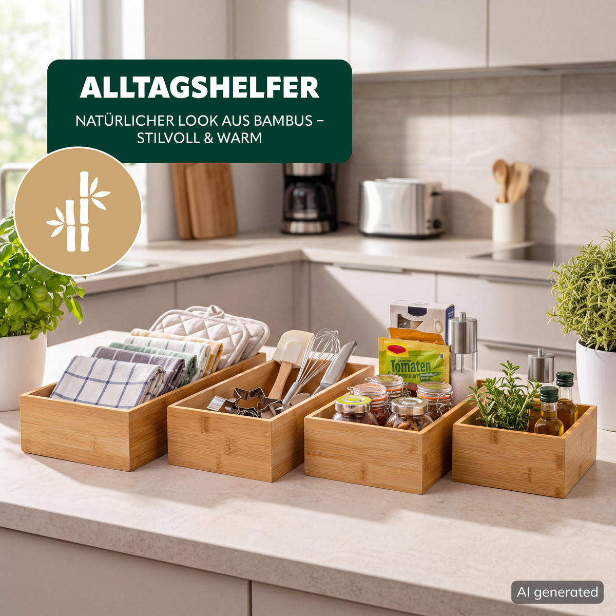 AUFBEWAHRUNGSBOXEN 4er-Set Bambus - Braun, Holz (38/7.5/15cm) - bremermann