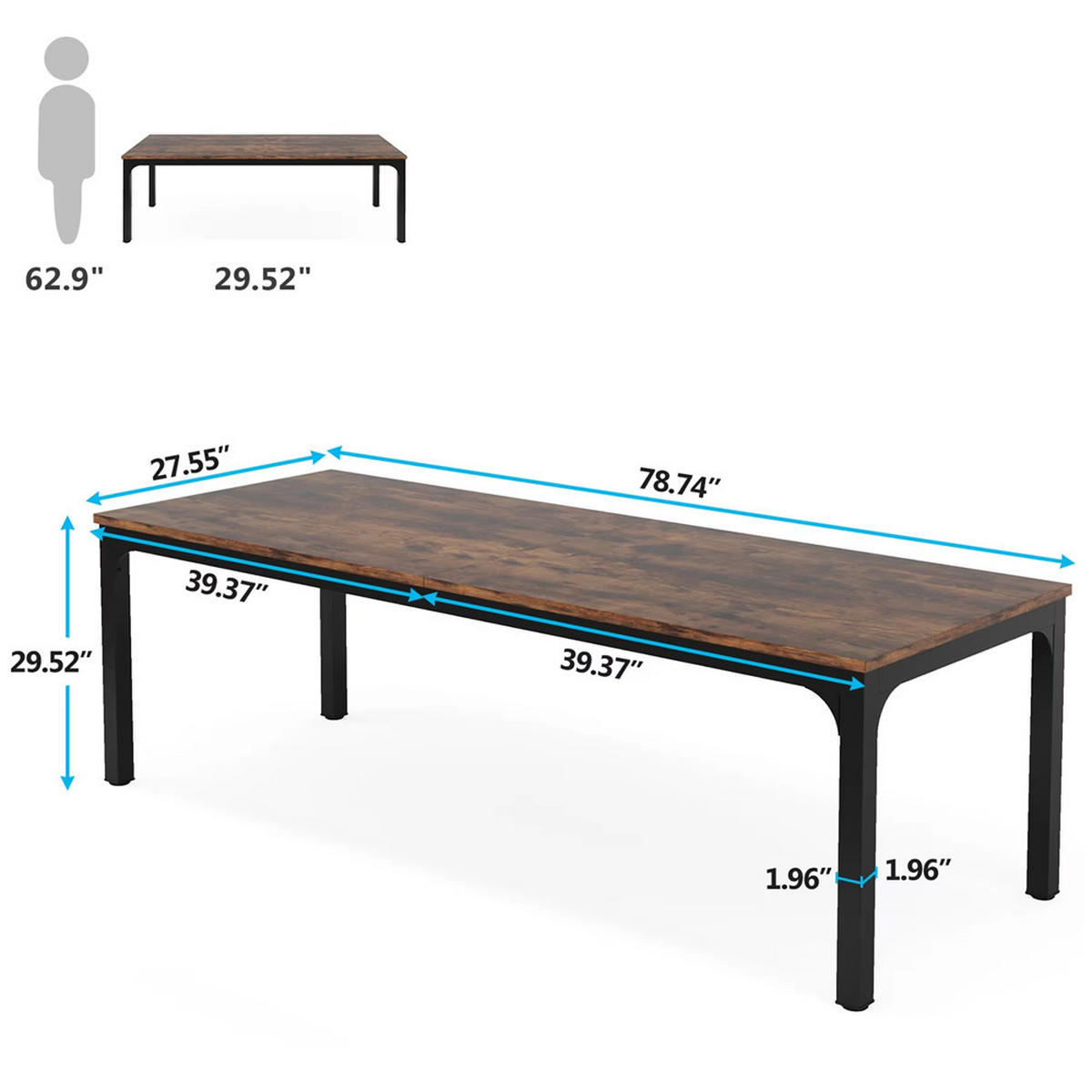 SCHREIBTISCH 200/70/75 cm 2-Personen Computertisch Schwarz - Schwarz, Metall (180/70/75cm) - Kaket