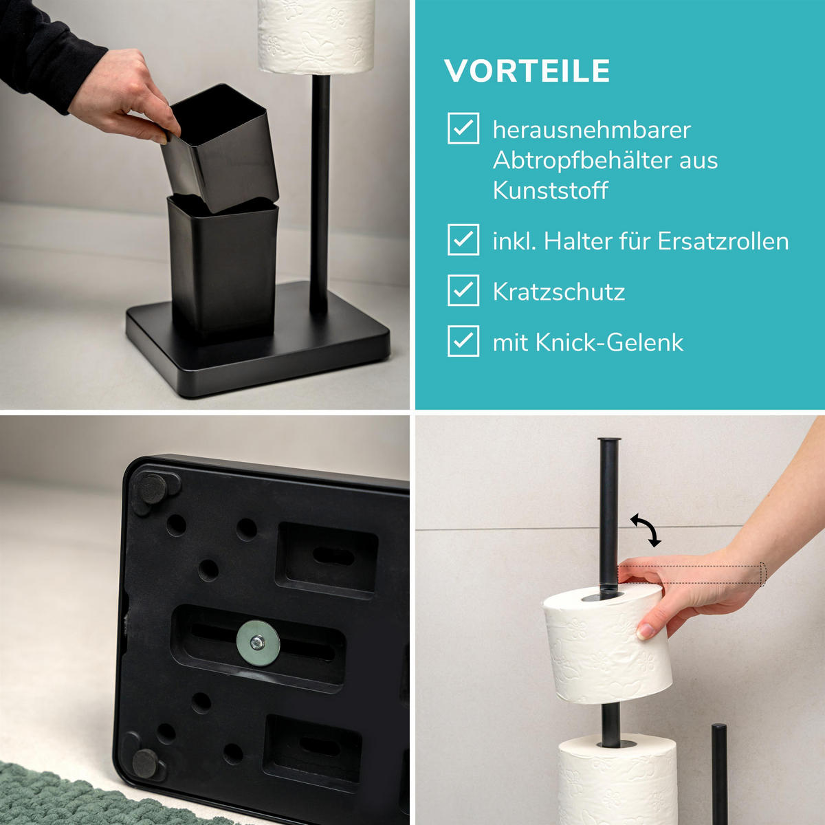 STAND-WC-GARNITUR, schwarz - Schwarz, Metall (18/57/23cm) - eluno