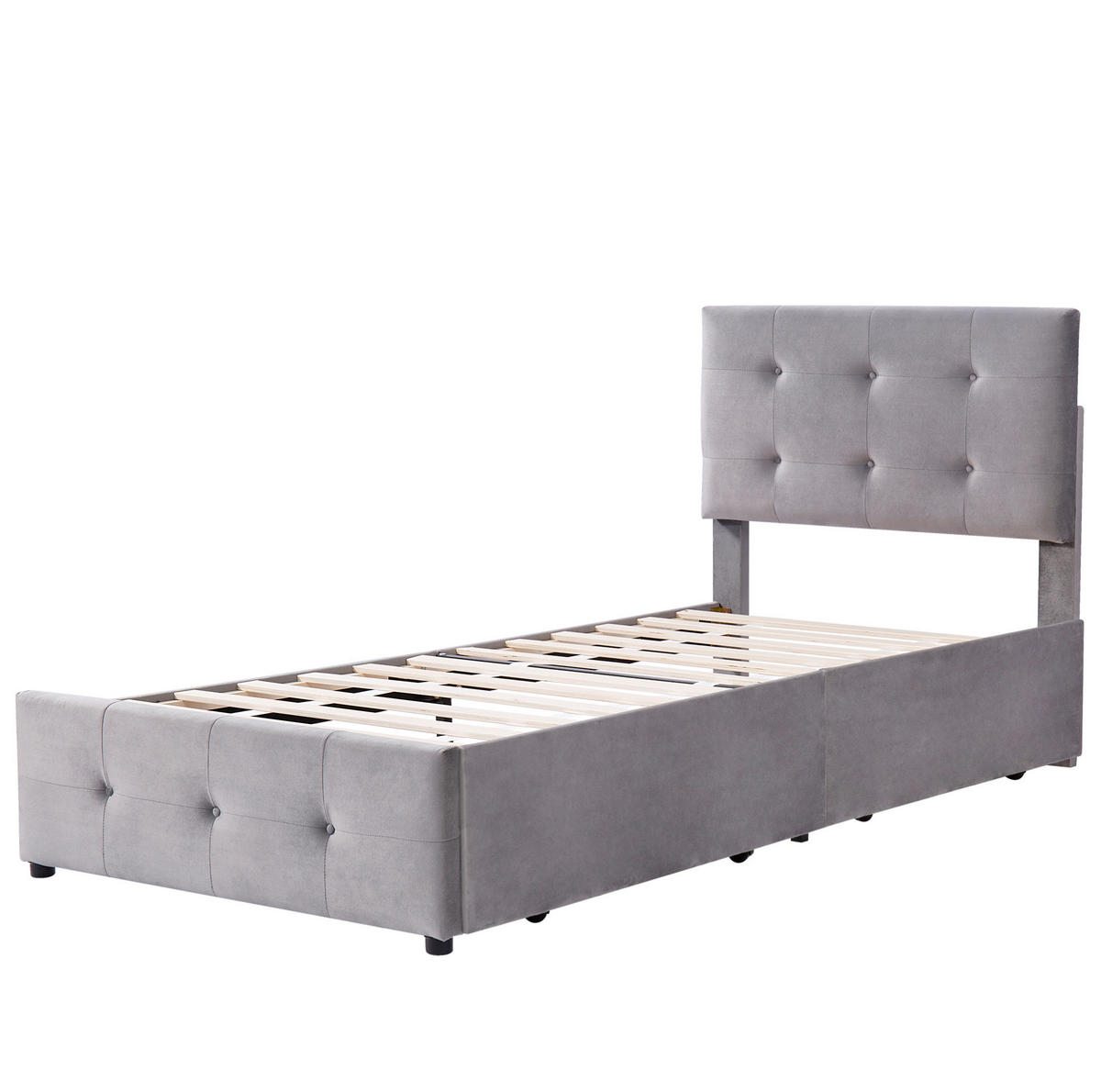 POLSTERBETT 90/200 cm mit Lattenrost, Schublade und höhenverstellbarem Kopfteil, Grau - Grau, Textil (90/200cm) - Redom