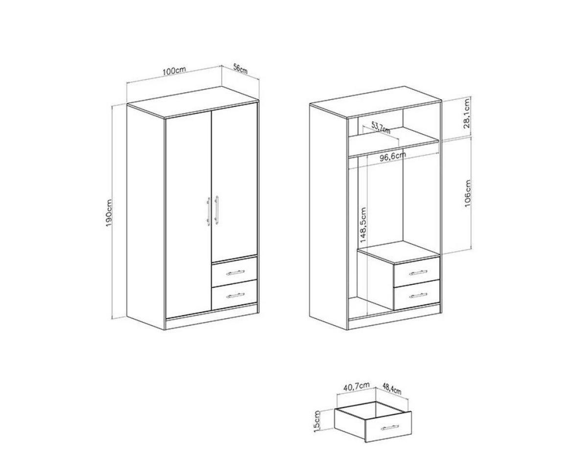 KLEIDERSCHRANK SAM SR3 2-türig 100 / 190 / 56 cm Kaschmir - Kaschmir, Holzwerkstoff (100/190/56cm) - Deine Möbel 24