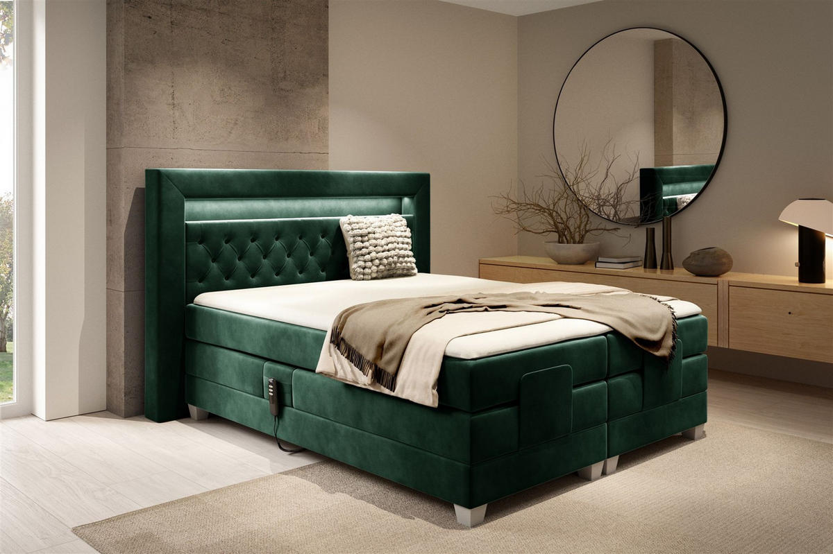 BOXSPRINGBETT Bett Elektrisch Armando - Grün, Holzwerkstoff/Textil (200/200cm) - Fun Möbel