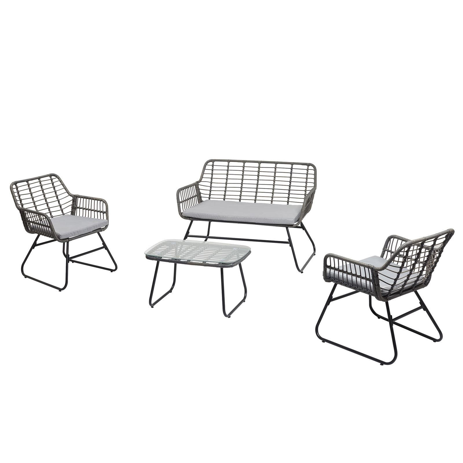 GARTENMÖBEL 4-TLG RIVIERA - Schwarz/Grau, Metall - IDIMEX