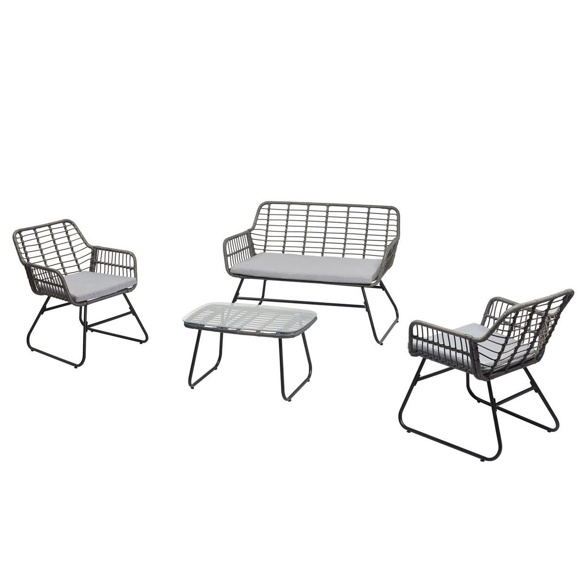 GARTENMÖBEL 4-TLG RIVIERA - Schwarz/Grau, Metall - IDIMEX