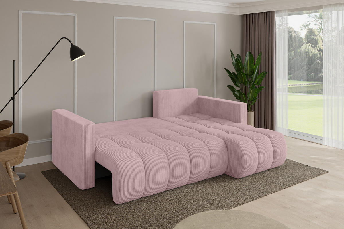 ROHOVÁ SEDAČKA s funkcí spaní, otoman vpravo GARD-L 226x146x85 růžová manšestr - růžová/černá, kompozitní dřevo/textil (226/146cm) - ALTDECOR