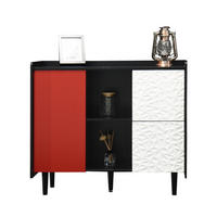 SIDEBOARD Schwarz Rot Weiß, mit Türen, 2 Schubladen, Innenfächern und Strukturfront, 90/40/80 cm - Rot/Schwarz, Holzwerkstoff (90/80/40cm) - WISHDOR