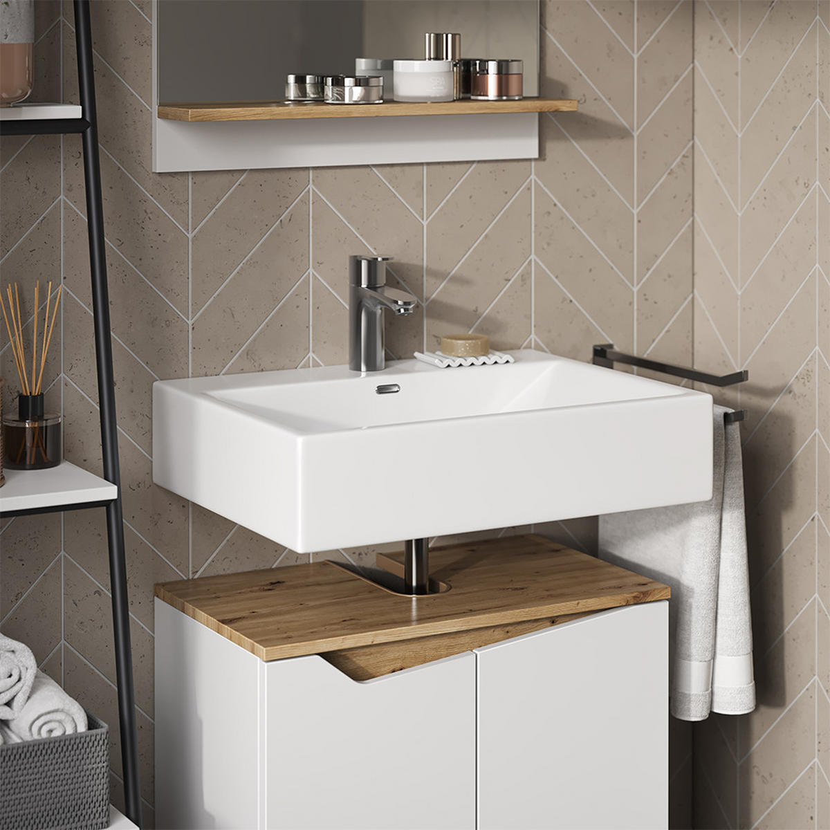 WASCHBECKENUNTERSCHRANK Marelle Weiß 60 x 57.5 cm mit 2 Türen - Weiß, Holzwerkstoff (60/57.5/35cm) - Vicco