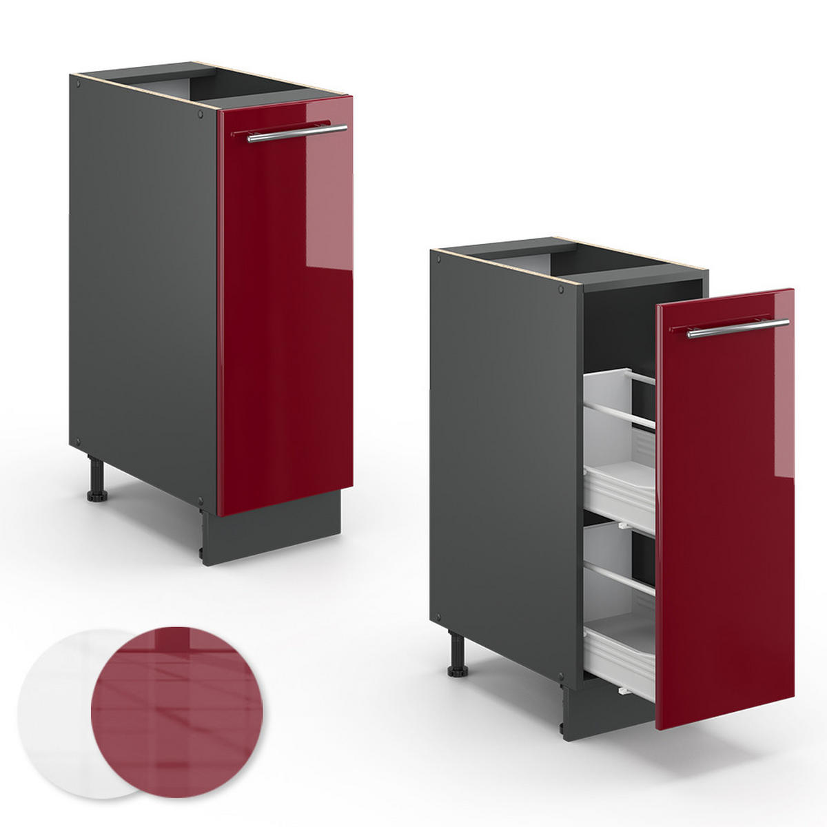 APOTHEKERUNTERSCHRANK Fame-Line Bordeaux Hochglanz 30 cm, AP Anthrazit - Bordeaux/Anthrazit, Holzwerkstoff (30/82/60cm) - Vicco