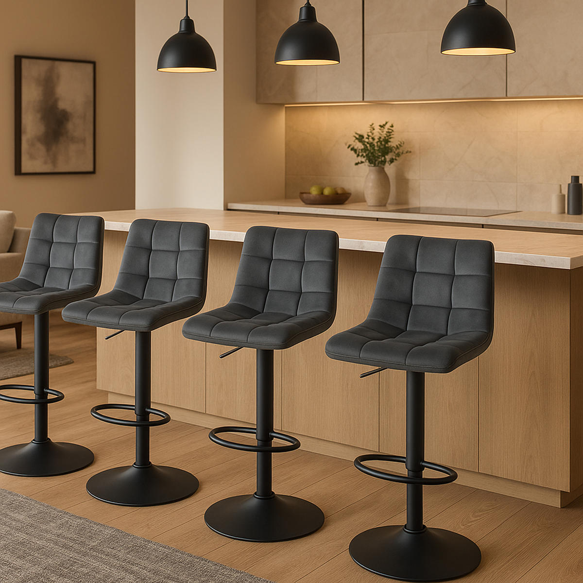 BARHOCKER 2er Set James Samt schwarz dunkelgrau - Dunkelgrau/Schwarz, Textil/Metall (43/108.5/46.5cm) - TPFLiving