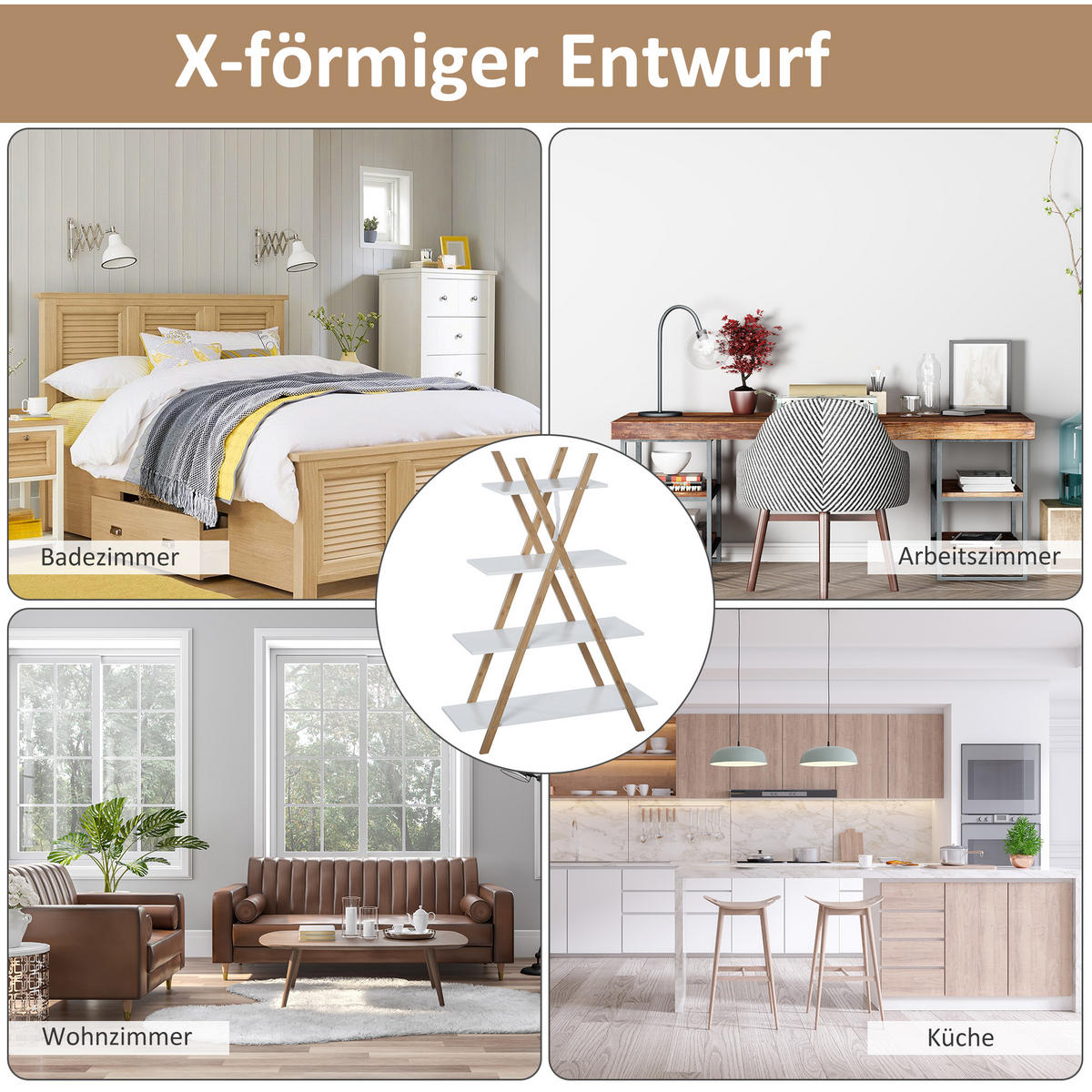 BADREGAL Standregal 4 Ebenen Treppenregal Leiterregal Badezimmer Bambus Weiß - Naturfarben, Holzwerkstoff (33/109/80cm) - Kleankin