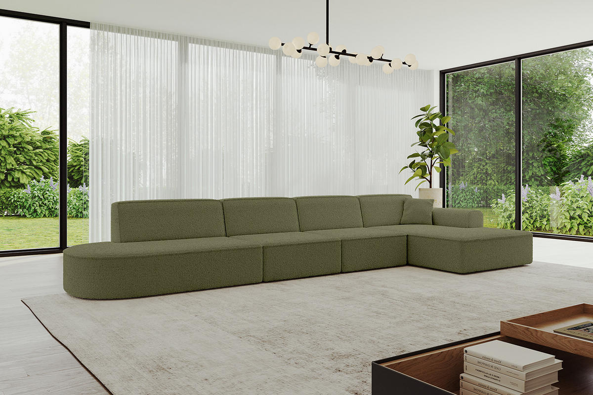 ECKSOFA Ottomane Rechts IREA-L3-v3 - 403x165x76 cm Grün - Grün, Holzwerkstoff/Textil (403/165cm) - ALTDECOR